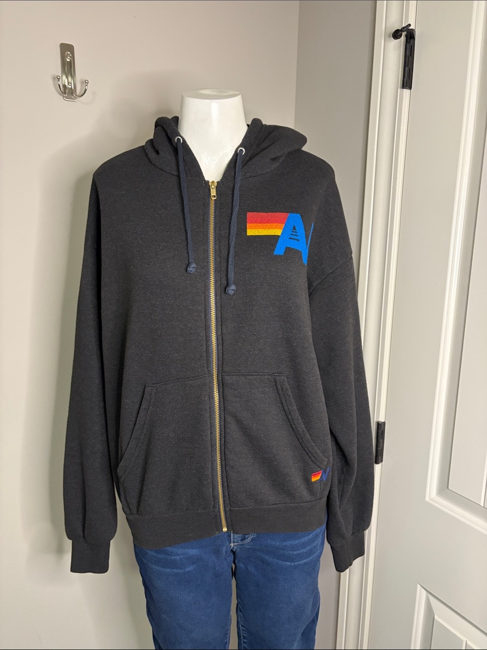 AVIATOR NATION LA JOLLA RELAXED PULLOVER HOODIE CHARCOAL Concert Unisex Sz S